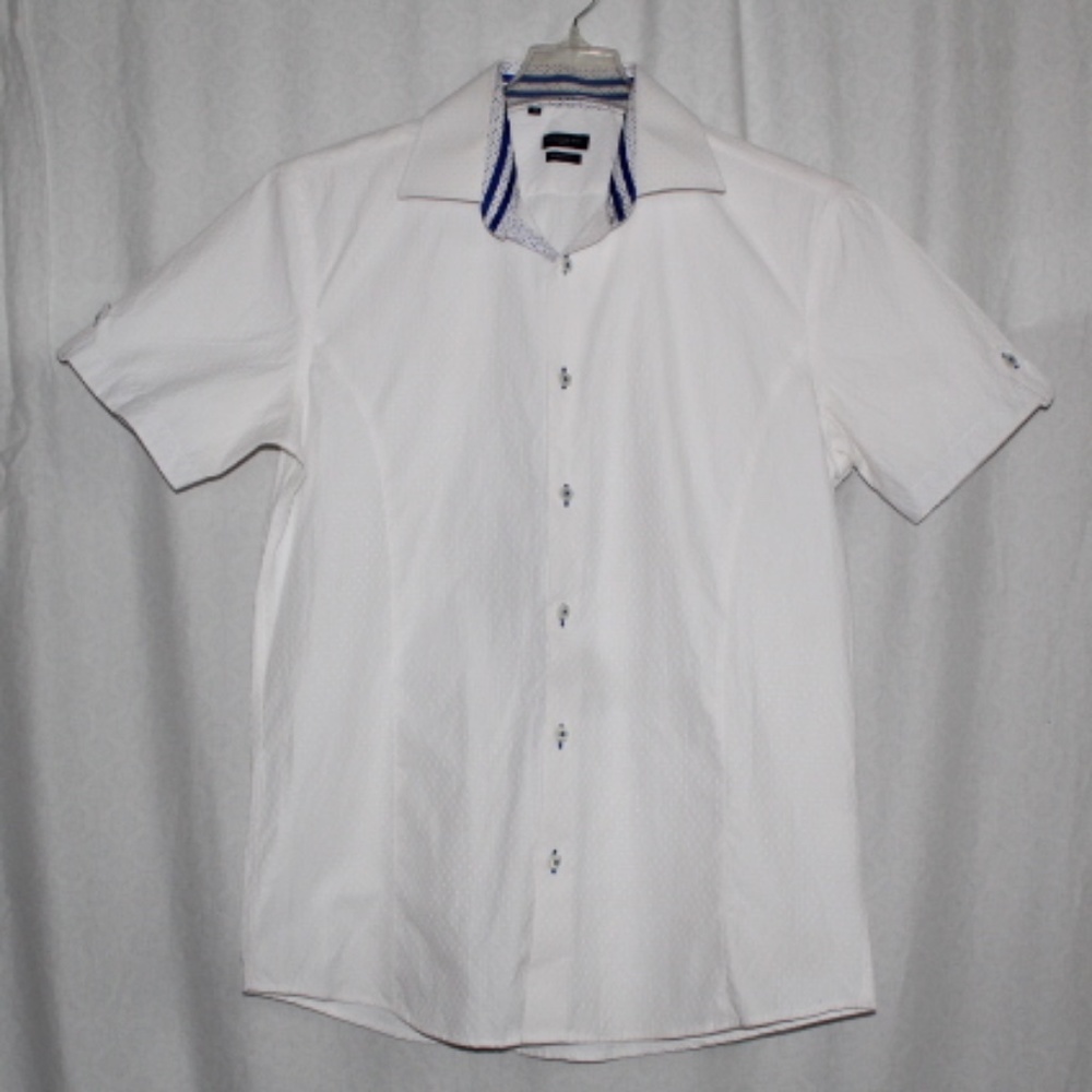 Mens Rosso Milano Modern Fit White Button-Up - Medium
